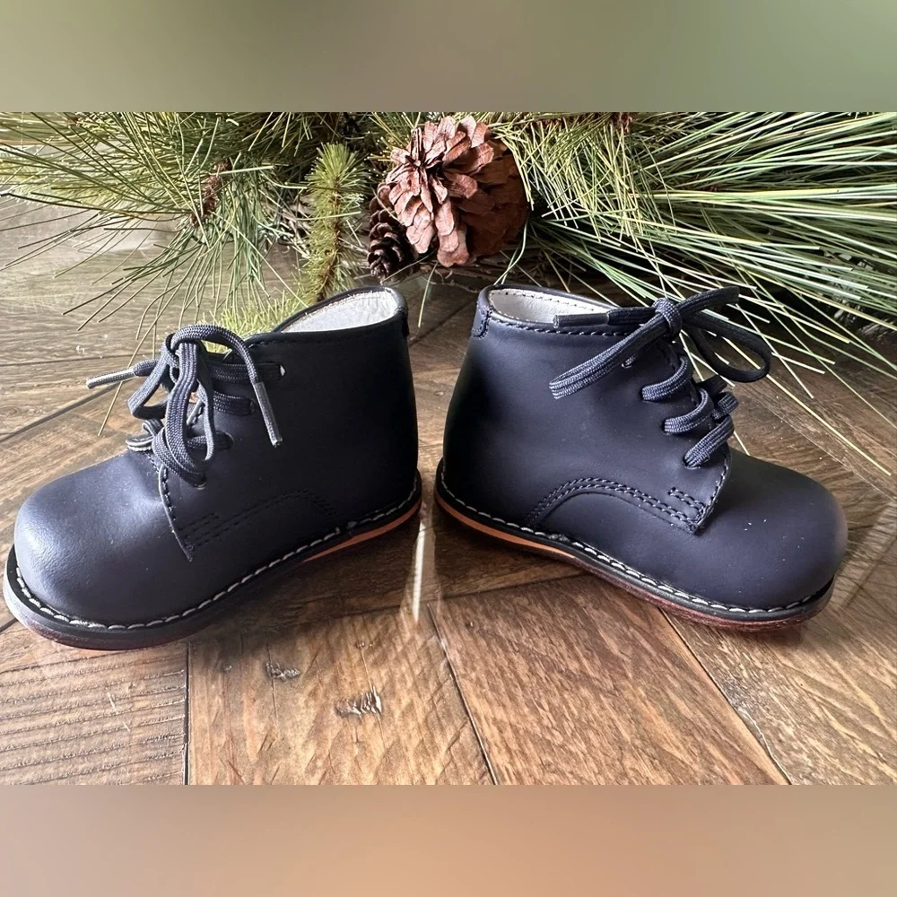 Josmo Baby Leather Navy First Walker Hard Sole Shoes Size 3 New